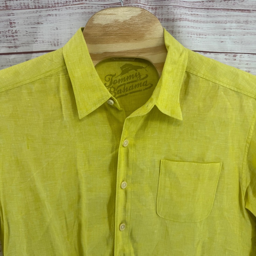 Tommy Bahama Relax Shirt  Mens XL Yellow Linen Long Sleeve Button Up Vacation - Picture 2 of 10